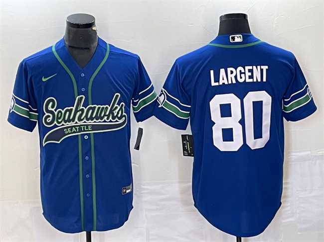 Mens Seattle Seahawks #80 Steve Largent Royal Throwback Cool Base Stitched Baseball Jersey